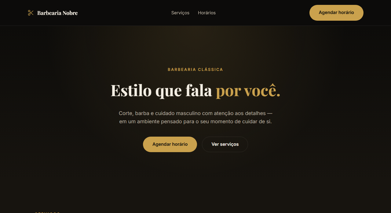 Barbearia Nobre — site com agendamento e catálogo de serviços